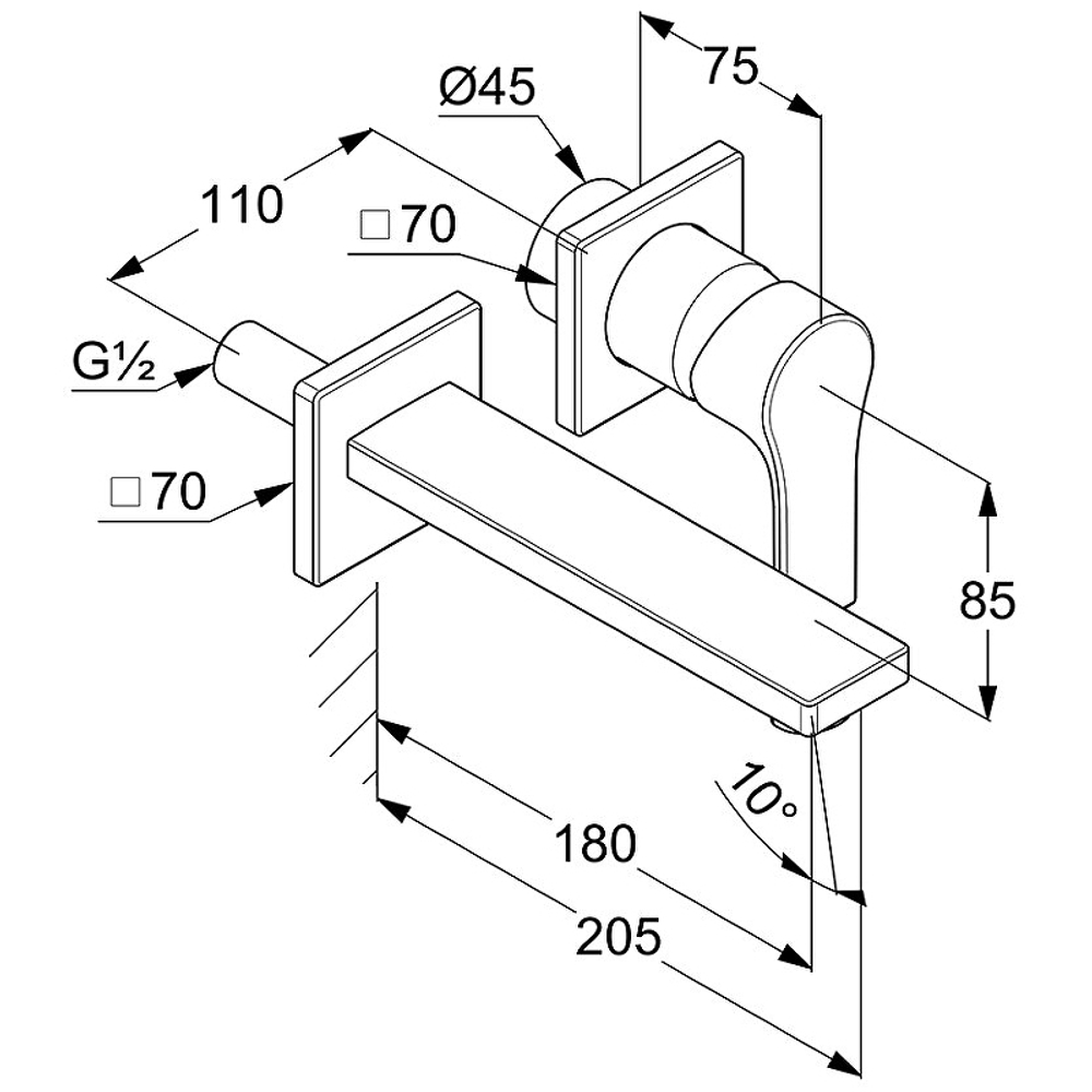 Смеситель для раковины Kludi Zenta SL 482440565 настенный встраиваемый внешняя часть схема