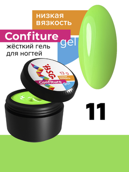 Жёсткий гель для наращивания Confiture №11 НИЗКАЯ ВЯЗКОСТЬ - Пастельно-зеленый неон (13 г)