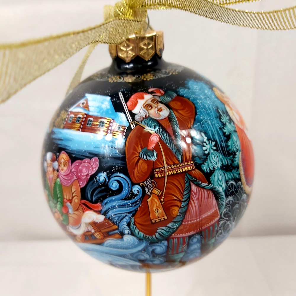 Шар новогодний (круговая роспись Палех) "Серебряное копытце" в коробке