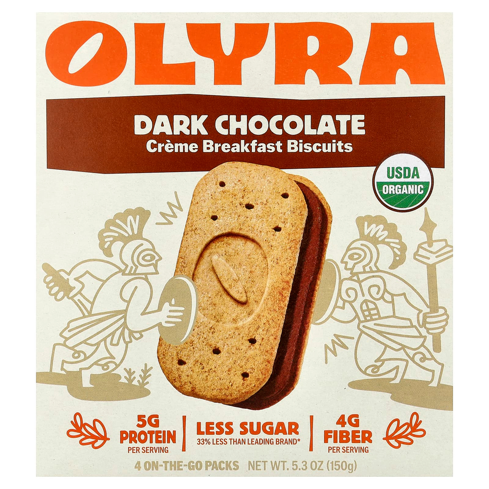 Olyra, печенье с кремом на завтрак, со вкусом темного шоколада, 4 упаковки On the Go, 150 г (5,3 унции)