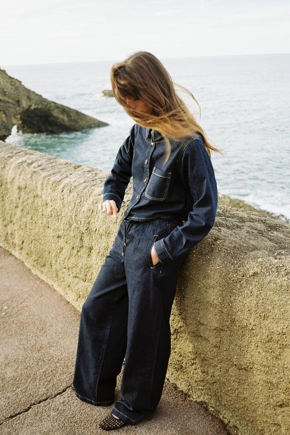 ZARA ДЖИНСЫ-ДЖОГГЕРЫ Z1975 WIDE-LEG, СИНИЙ