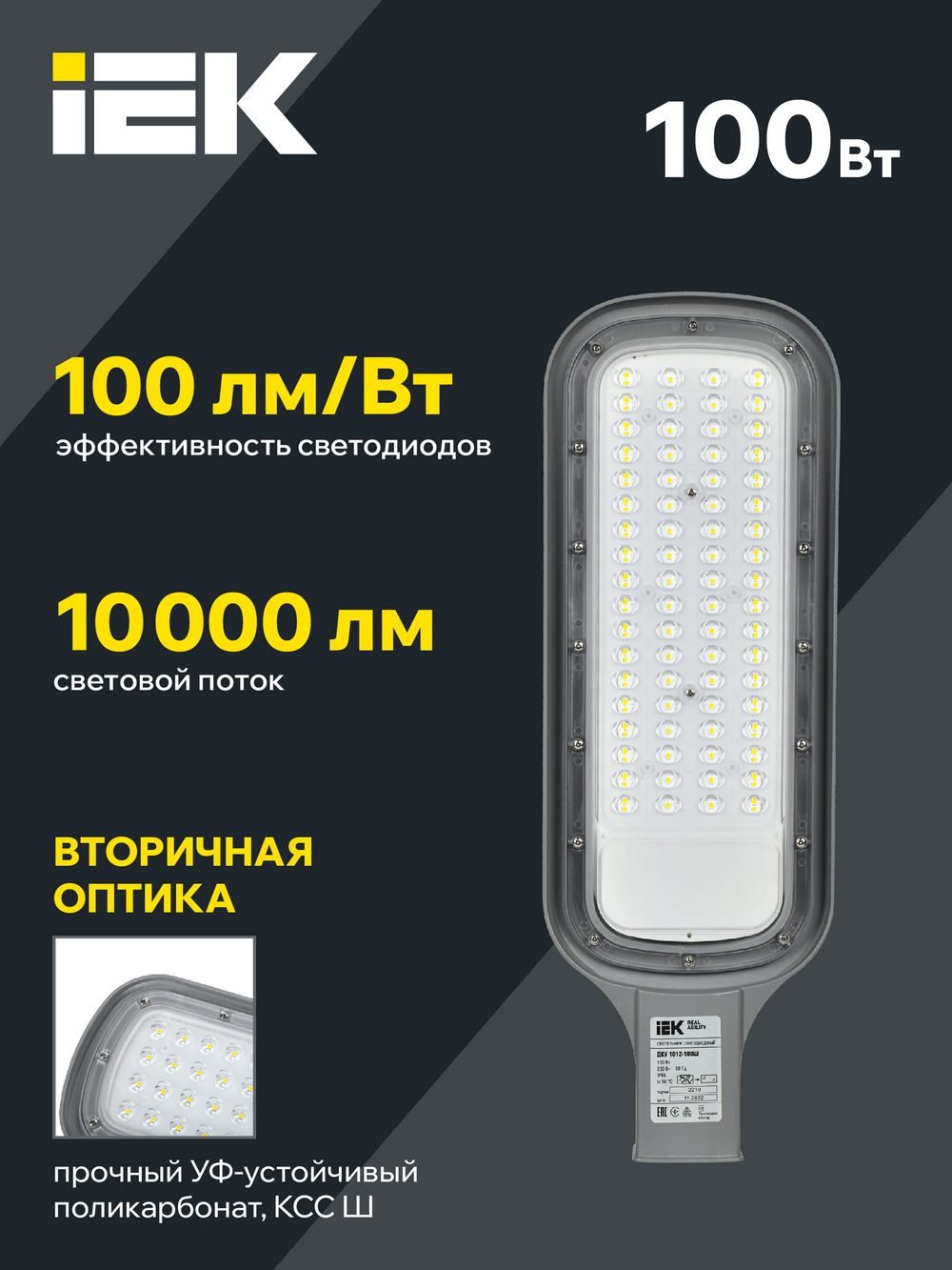 Светильник светодиодный консольный ДКУ 1012-100Ш 5000К IP65 серый IEK