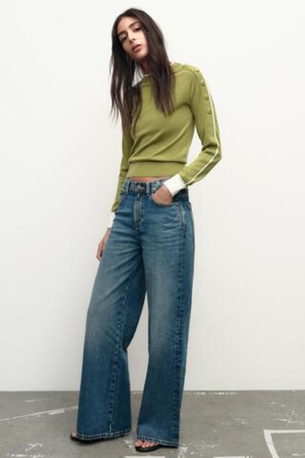 ZARA СВИТЕР С ПУГОВИЦАМИ НА ПЛЕЧАХ, ЗЕЛЕНЫЙ