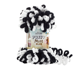 Пуффи Море ПЛЮС (Puffy More plus) пряжа Alize 100%микрополиэстер 2х250г/11м (8006 белый/черный)