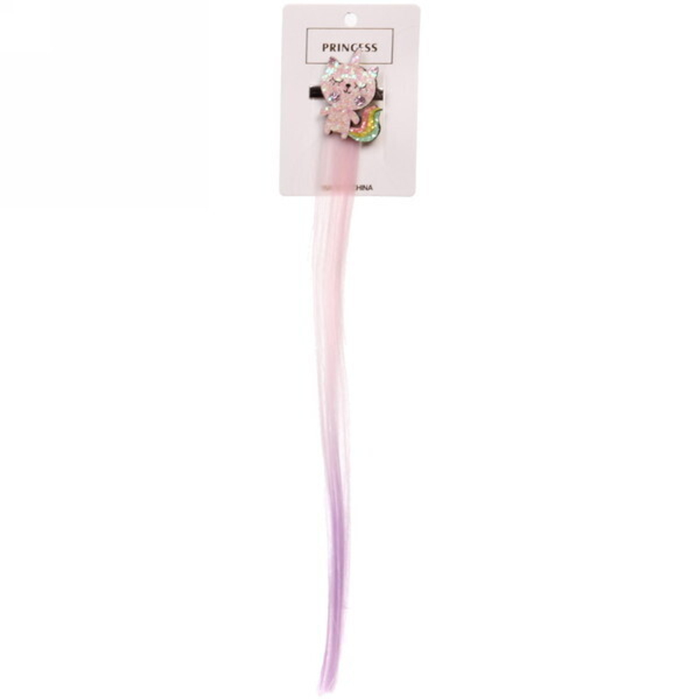 Зажим для волос с нейлоном 1шт детские»Show- Котик», микс 4 цвета, 35 см