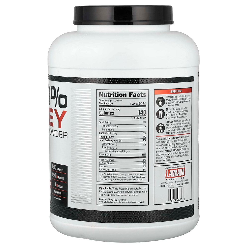 Labrada Nutrition, Порошок из 100% сывороточного протеина, шоколад, 1875 г (4,13 фунта)