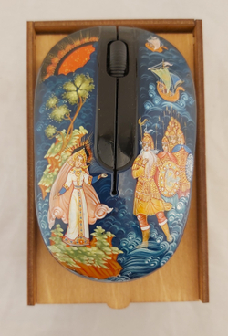 Мышь беспроводная с ручной росписью "Царевна Лебедь и богатыри морские" худ. Котова