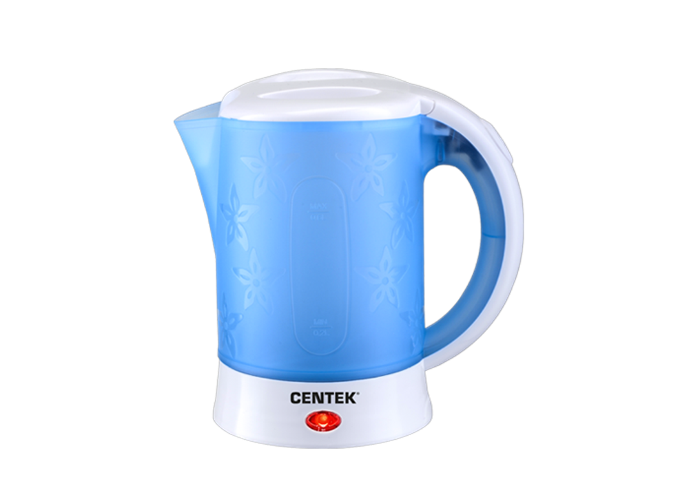 Чайник Centek-0054 Blue (бело/синий) 0,6л, 600W, Дорожный чайник+2чашки+2 ложки