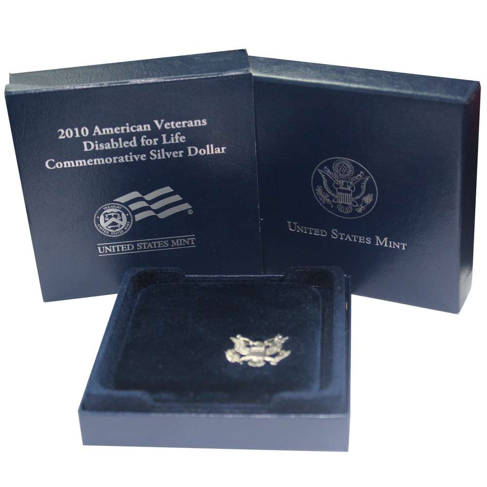 1 доллар 2010 (W). США. Инвалиды войны. Серебро PROOF в родной коробке с сертификатом