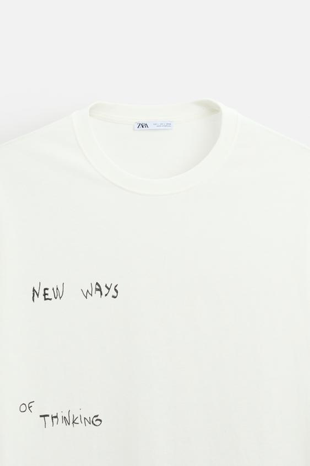 ZARA ФУТБОЛКА С КОНТРАСТНОЙ НАШИВКОЙ, ЖЕЛТОВАТО-БЕЛЫЙ