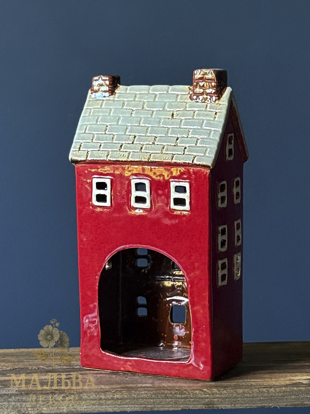 Декоративный подсвечник из керамики "Домик красный" от CAMPO Home & Garden 12,5x9,5xH24,5 см