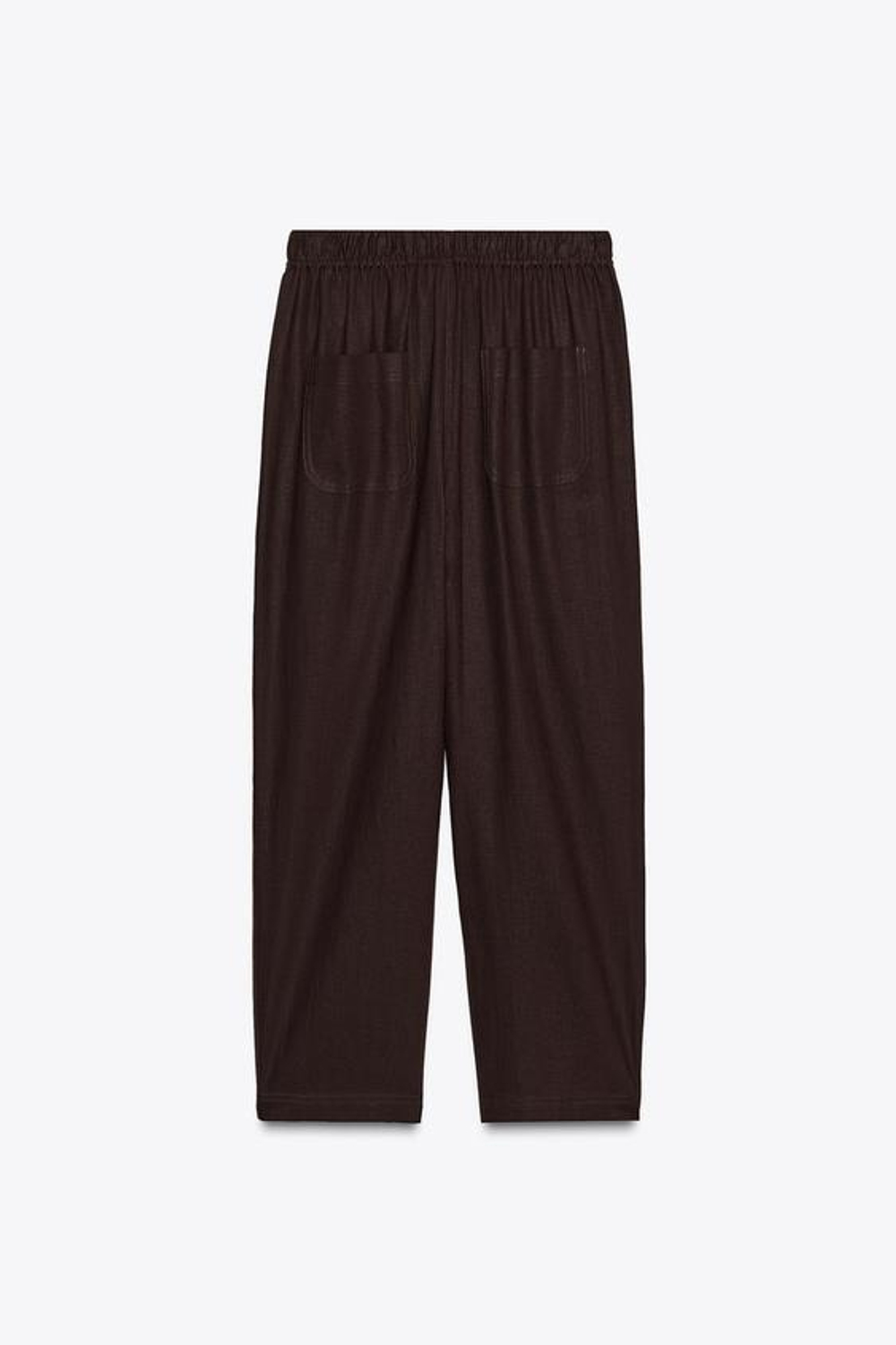 ZARA БРЮКИ ИЗ ЛЬНЯНОЙ ТКАНИ С БУСИНАМИ НА ШНУРКЕ, КОРИЧНЕВЫЙ