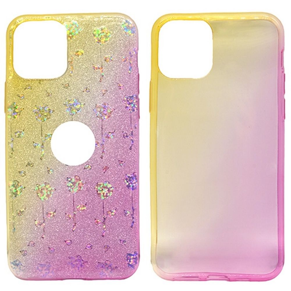 Чехол Case Rainbow на iPhone 11Pro (блестки и стразы) Ombre flowers
