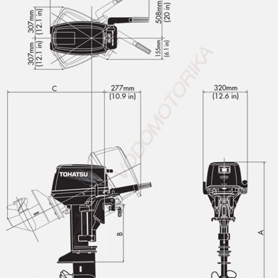 Лодочный мотор Tohatsu M 9.8 S (9.8 л.с. двухтактный)
