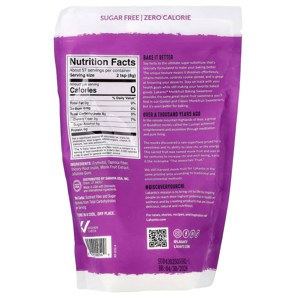 Lakanto, Подсластитель для выпечки из плодов монаха с эритритолом, 454 г (16 унций)