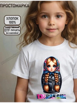 Футболка детская белая с Матрешкой
