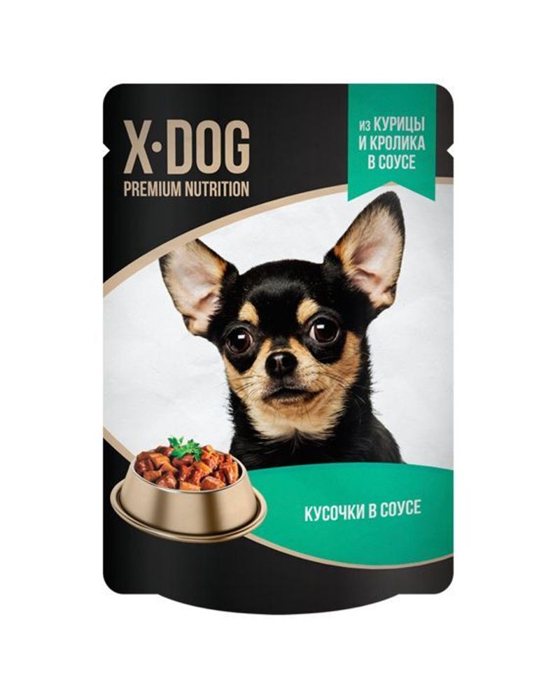 Консервы для собак X-DOG курица и кролик в соусе 85 г