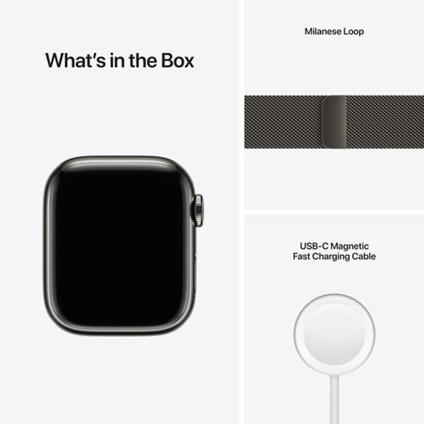 Умные часы Apple Watch Series 7 GPS + Cellular 41mm Stainless Steel with Graphite Milanese Loop, миланская петля графит (MKHK3, MKLF3)