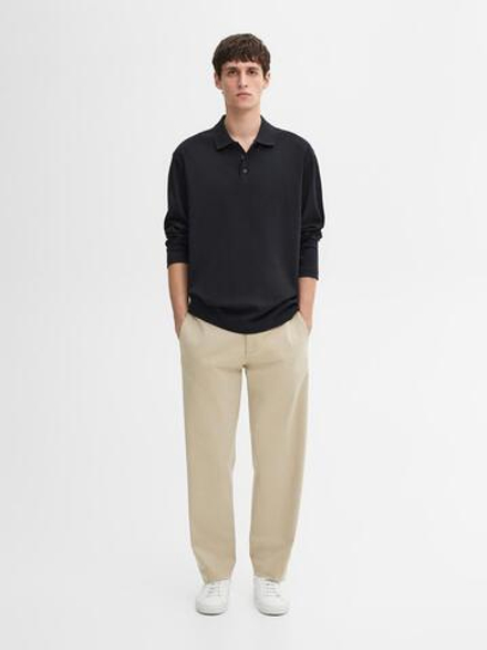 Massimo Dutti Свитер поло из хлопкового трикотажа, темно-синий