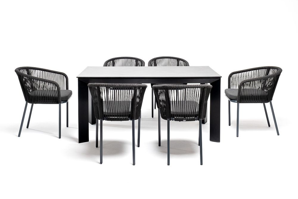 "Венето" обеденная группа на 6 персон со стульями "Марсель", каркас темно-серый, роуп темно-серый