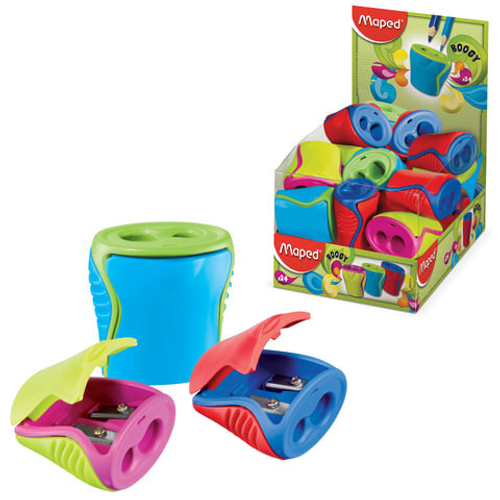 Точилка пластиковая Maped "Boogy", 2 отверстия, контейнер, ассорти И