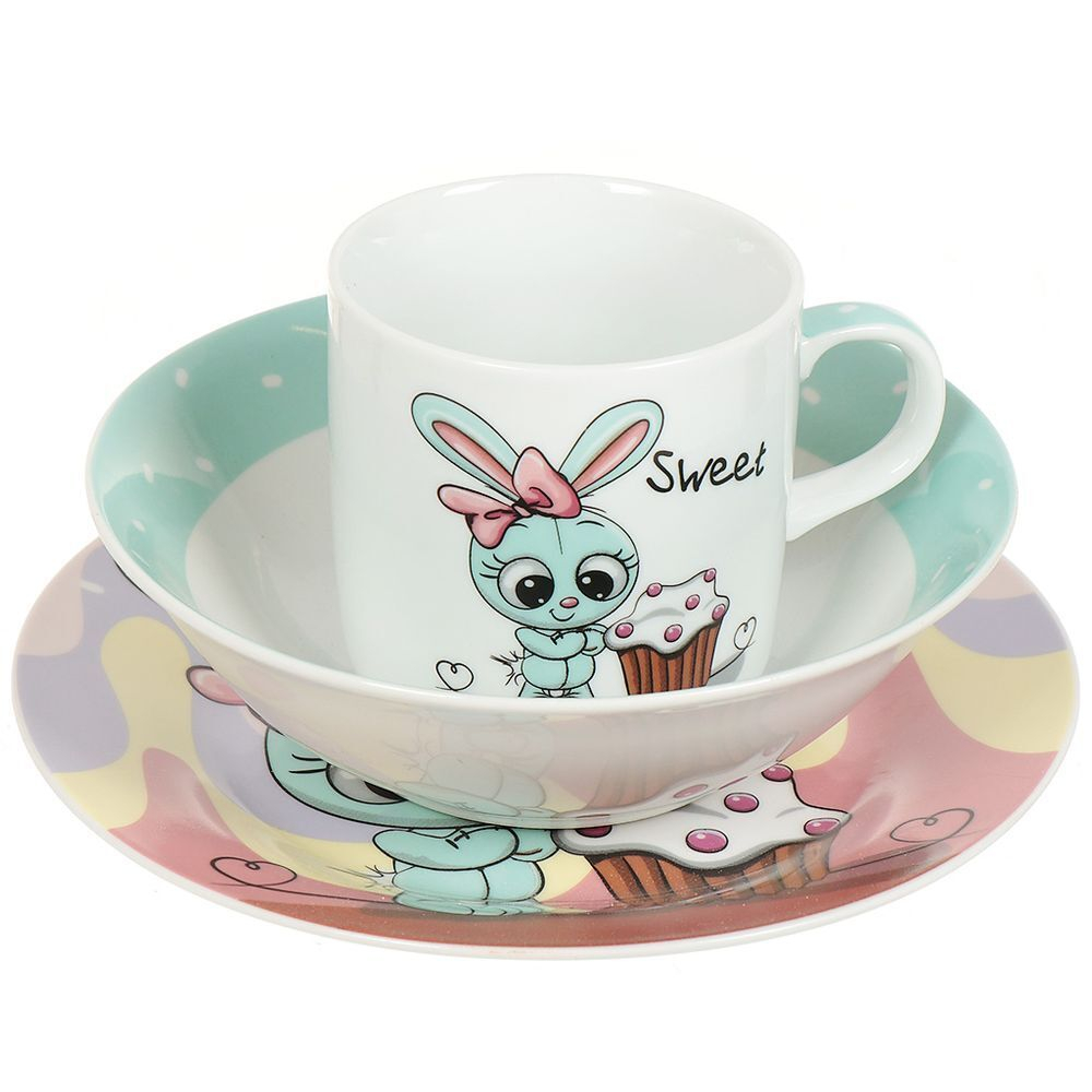 Набор посуды керам, 3 шт, Милый зайчик, тарел 18см,салат 15см, круж 230мл, Daniks, C523