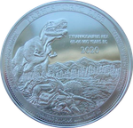 Конго 20 франков 2020 Тираннозавр Рекс Динозавр Ящерица Tyrannosaurus Rex Мезозойская эра Серебро