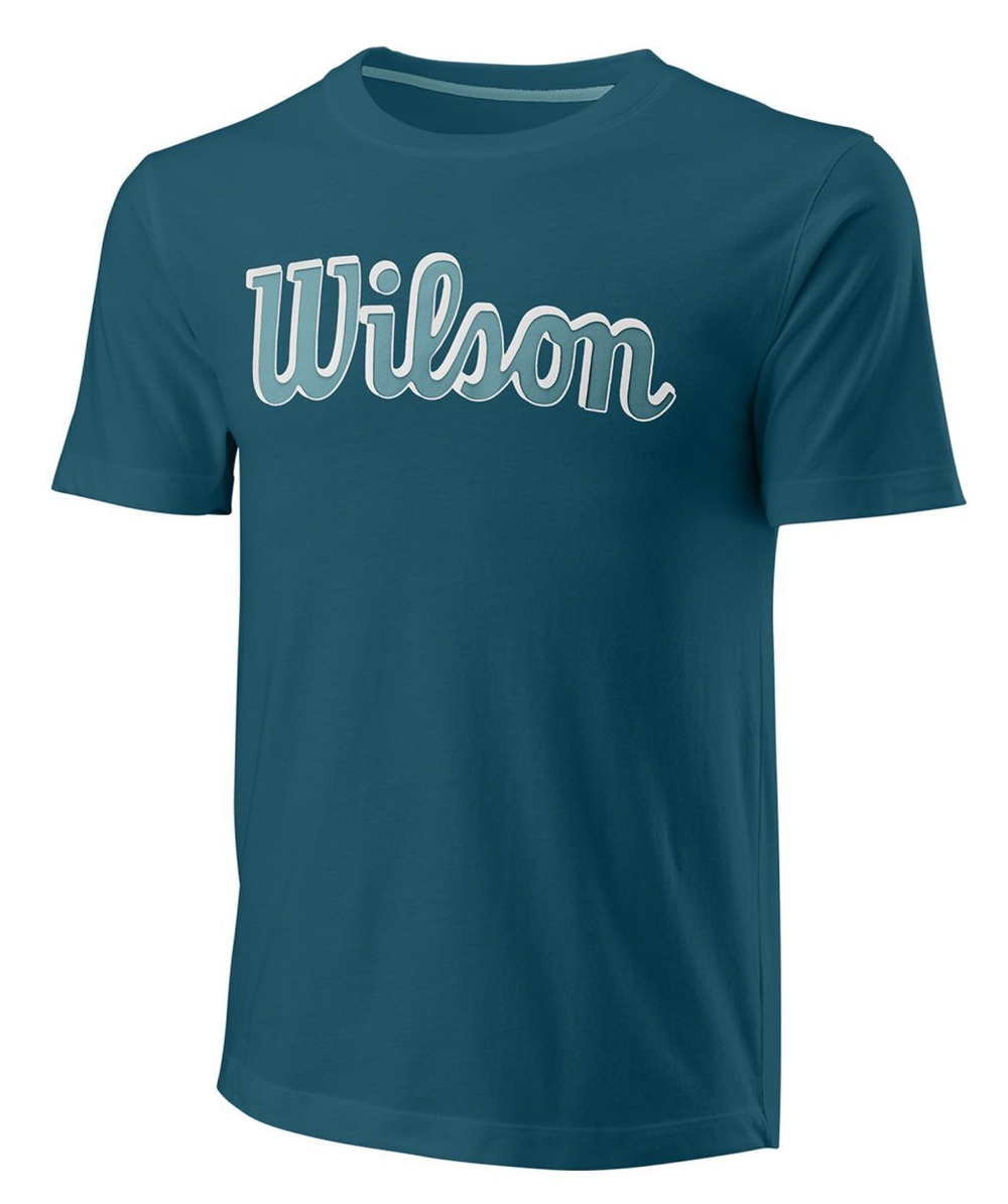 Мужская теннисная футболка Wilson Script Eco Cotton Tee Slimfit M - Бирюзовый