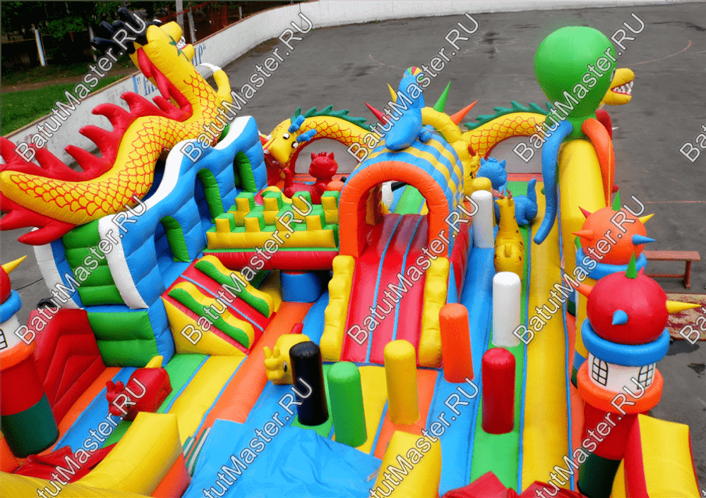 Коммерческий надувной батут "Осьминоги и драконы" 18*8*7 м
