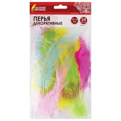 Перья декоративные "СТРАУСИНЫЕ", 10-12 см, 24 шт., (6 цветов, ПАСТЕЛЬ)