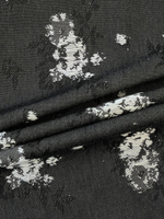 Джинса (деним) хлопковая черная с фактурным цветочным принтом