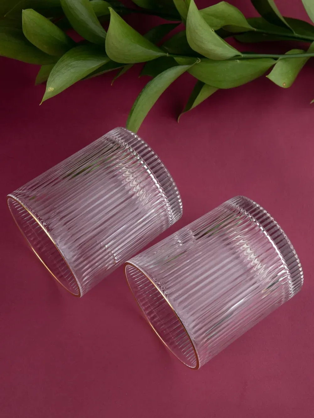 Набор стаканов 6шт с глубокими ребрами и золотой каймой