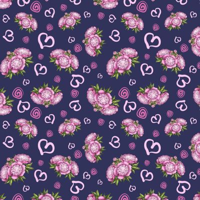 Романтичные пионы на тёмно-синем фоне