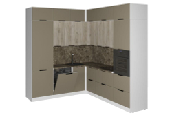 Кухонный гарнитур Альба гранд прайм 2200х2500 мм, каркас ЛДСП, фасад ЛДСП, Белый/Дуб браун/Мокко