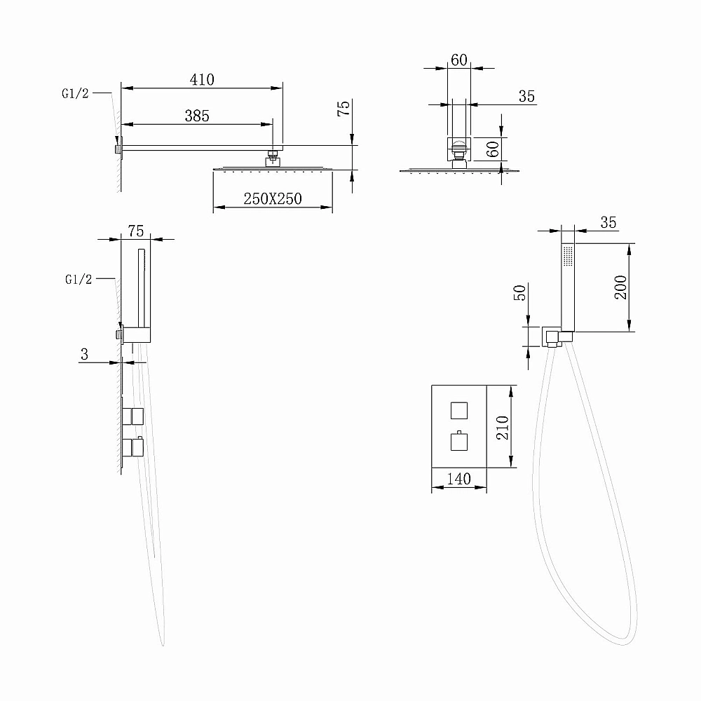 Душевая система ABBER Daheim AF8251W белый матовый