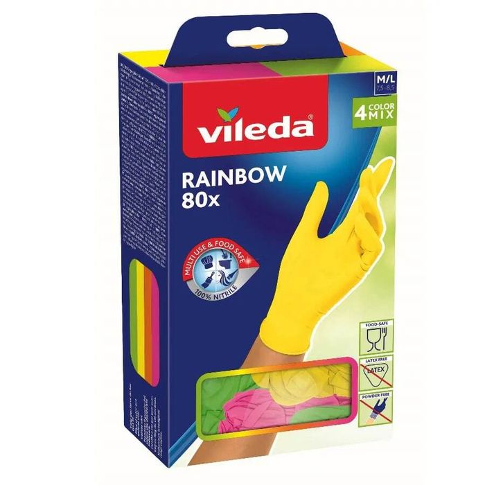 Vileda Перчатки одноразовые Rainbow нитриловые, 80 шт., размер M/L