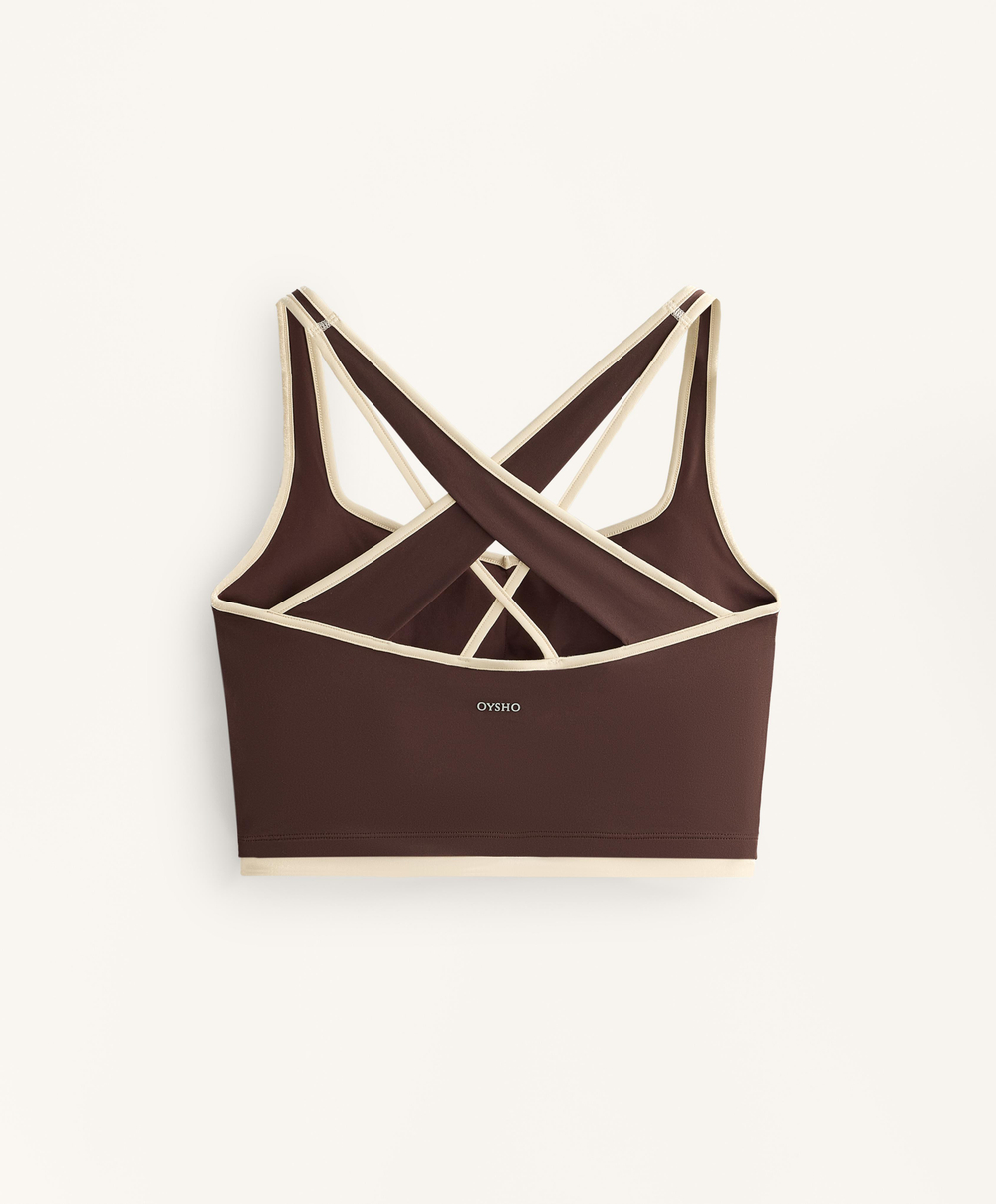 Oysho Топ Comfortlux с контрастной перекрестной спинкой, коричневый
