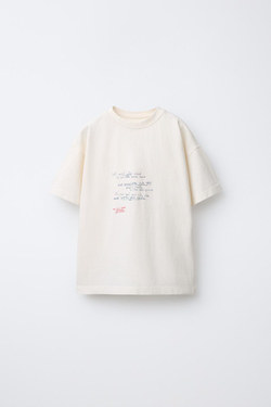 ZARA ФУТБОЛКА С НАДПИСЬЮ, КРЕМОВЫЙ