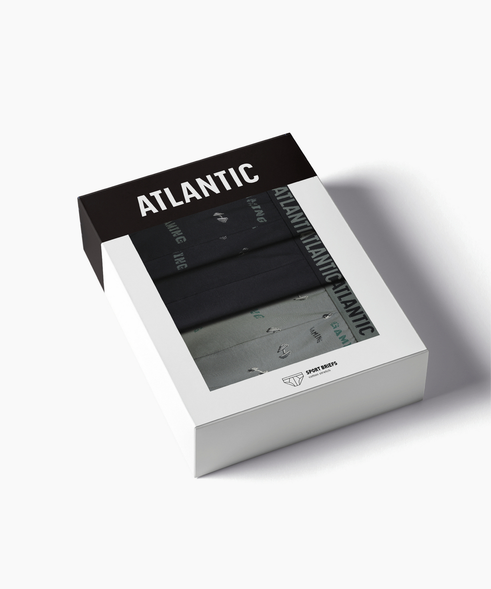 Мужские трусы слипы спорт Atlantic, набор 3 шт., хлопок, черные + черные + светлый хаки, 3MP-206