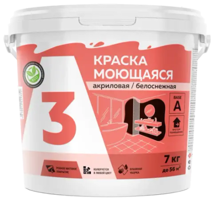 A3  Краска акриловая моющаяся белоснежная 13кг (ИжСинтез)
