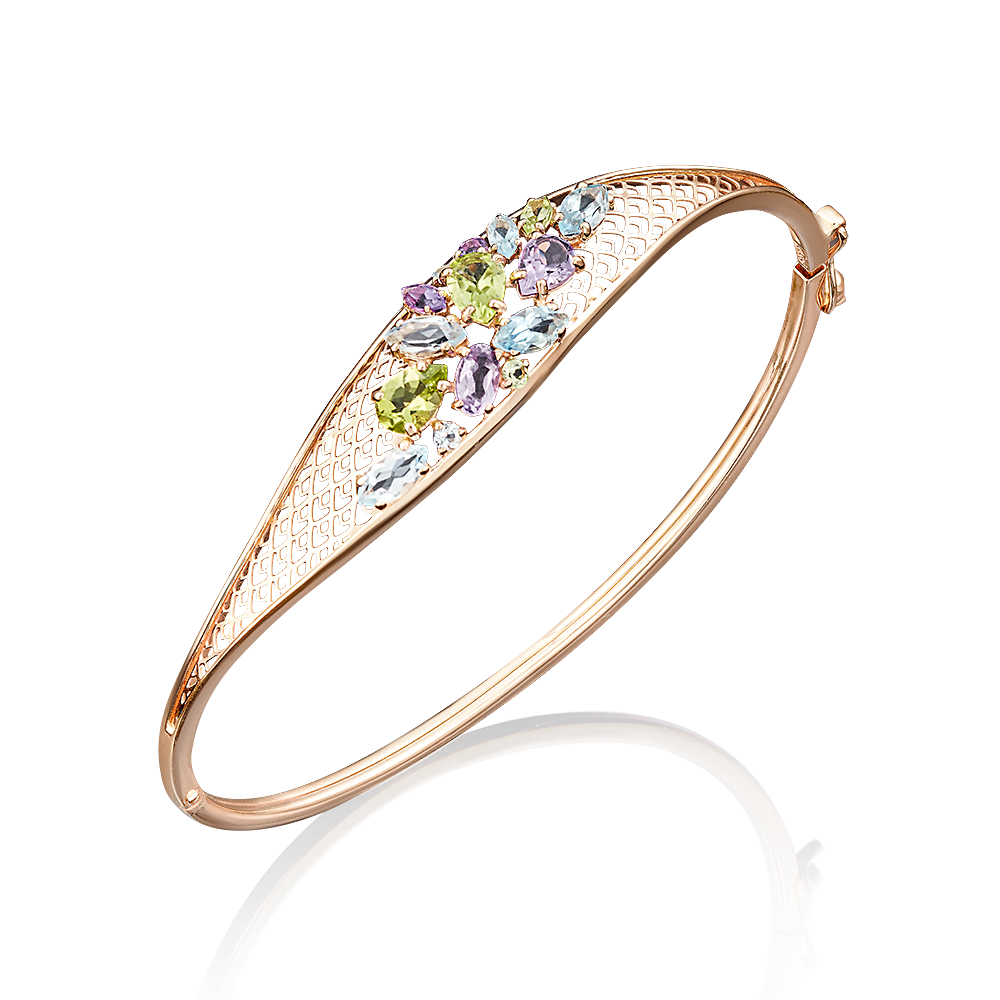 Браслет жесткий из красного золота с миксом камней