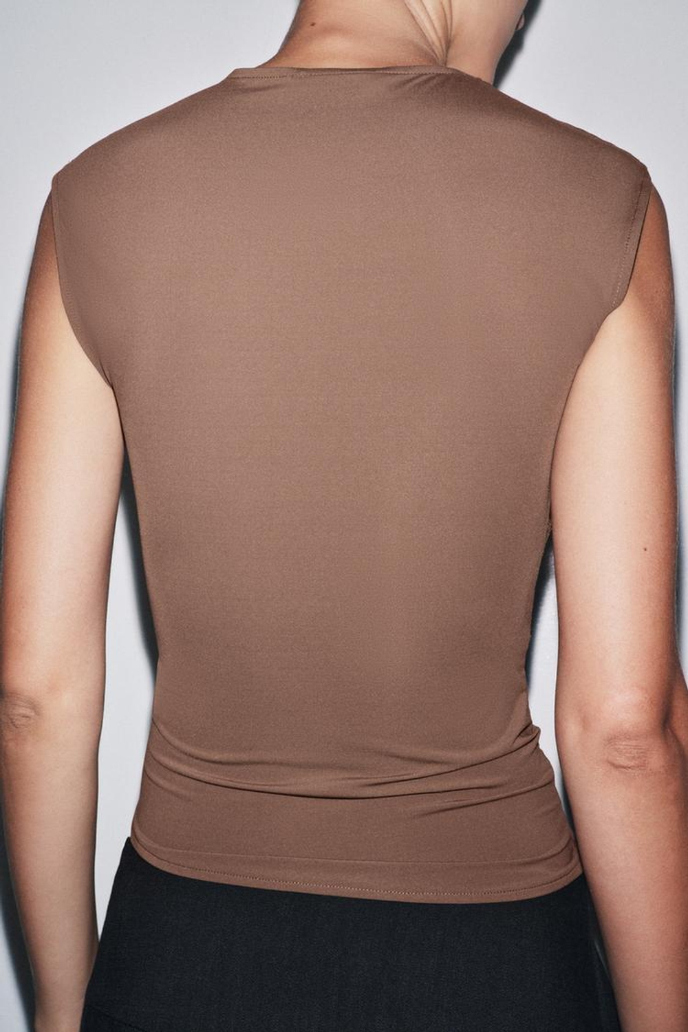 ZARA ТОП ИЗ ПОЛИАМИДА С КРУЖЕВОМ, КОРИЧНЕВЫЙ