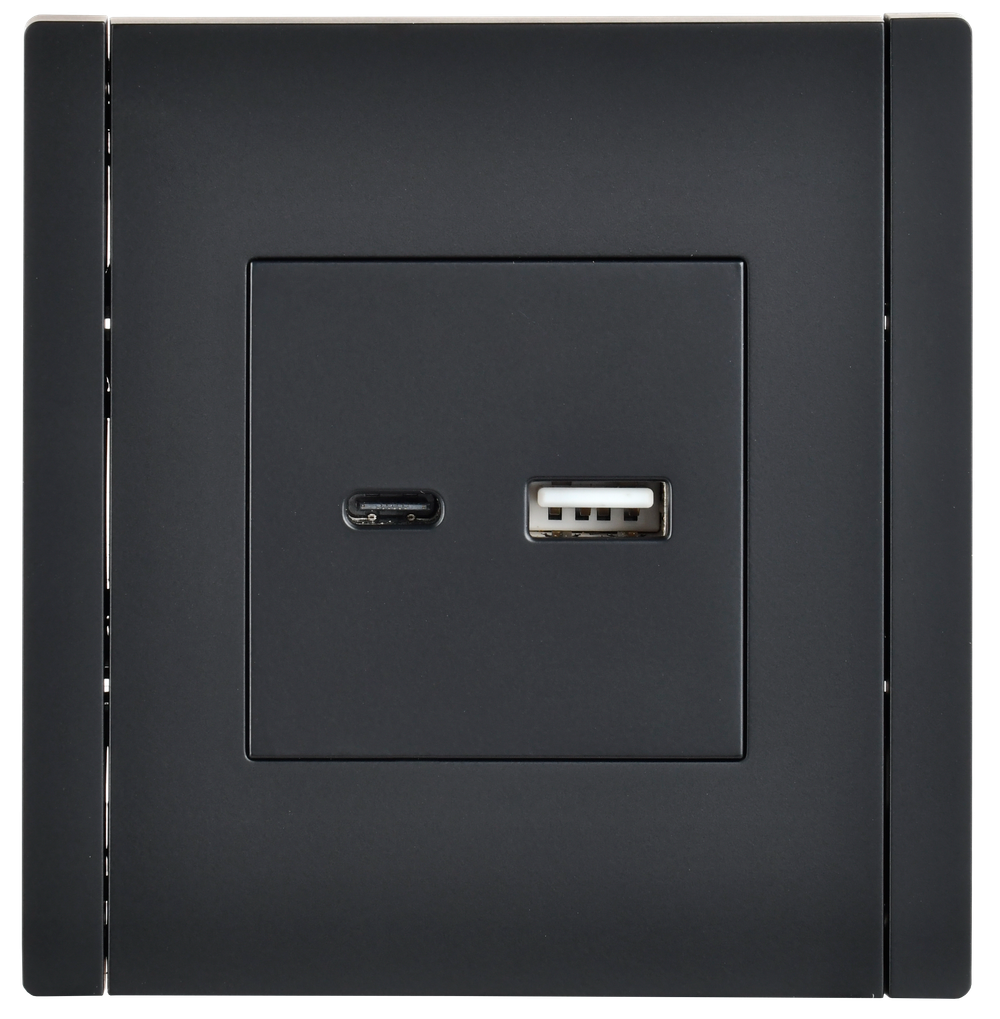 FORTE&PIANO Розетка USB A+C 18Вт FP151 черный IEK