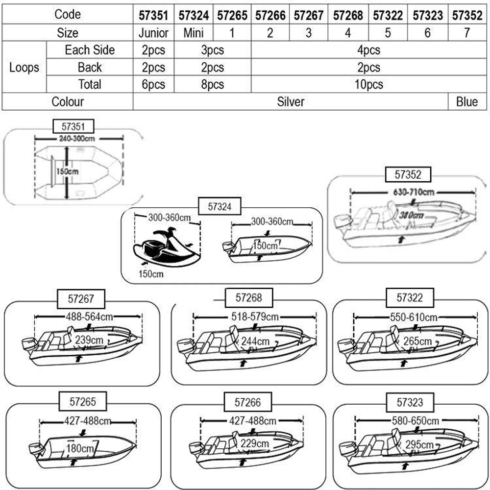 Чехол для лодки из полиэстера Lalizas Sea Cover, размер Mini, петель 8, для лодки и водного мотоцикла 3 - 3,6 м, серебристый