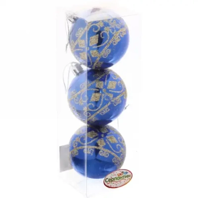 Новогодние шары 6 см (набор 3 шт) «Ажур», синий/золото