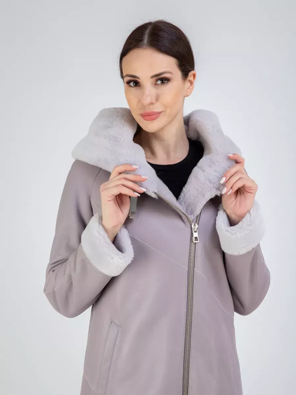 Дубленка зима натуральная удлиненная с капюшоном