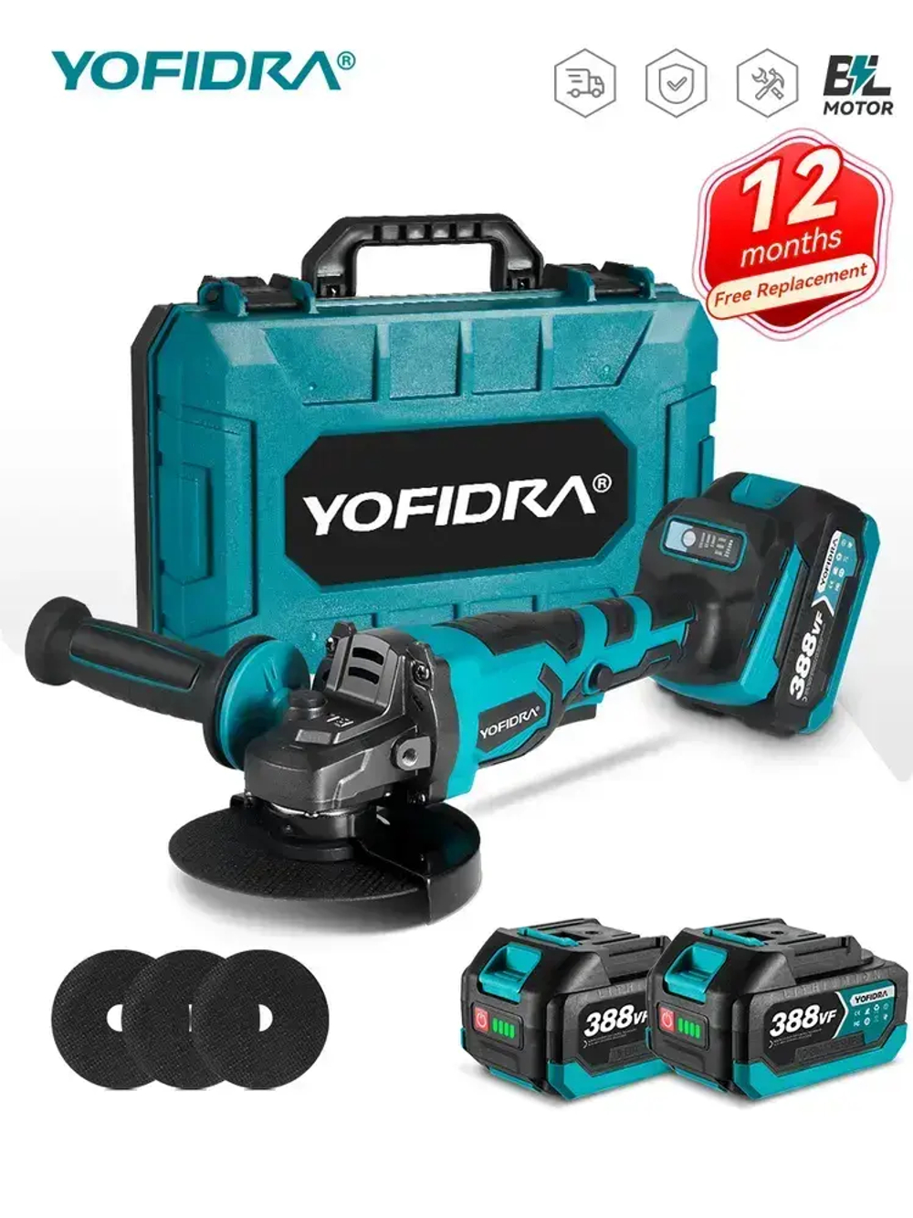 Болгарка аккумуляторная бесщеточная, УШМ, 125 / шлифмашина/ 1500 Вт, 2 аккумулятора 18-21 В 4 А*ч