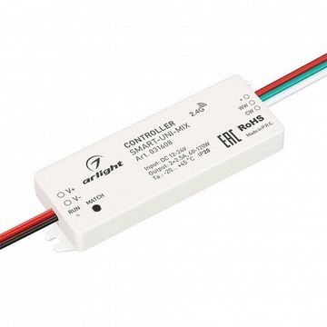 Контроллер для мультибелой (MIX) светодиодной ленты (ШИМ) SMART-UNI-MIX (12-24V, 2x2.5A, 2.4G) 031608 белый Arlight