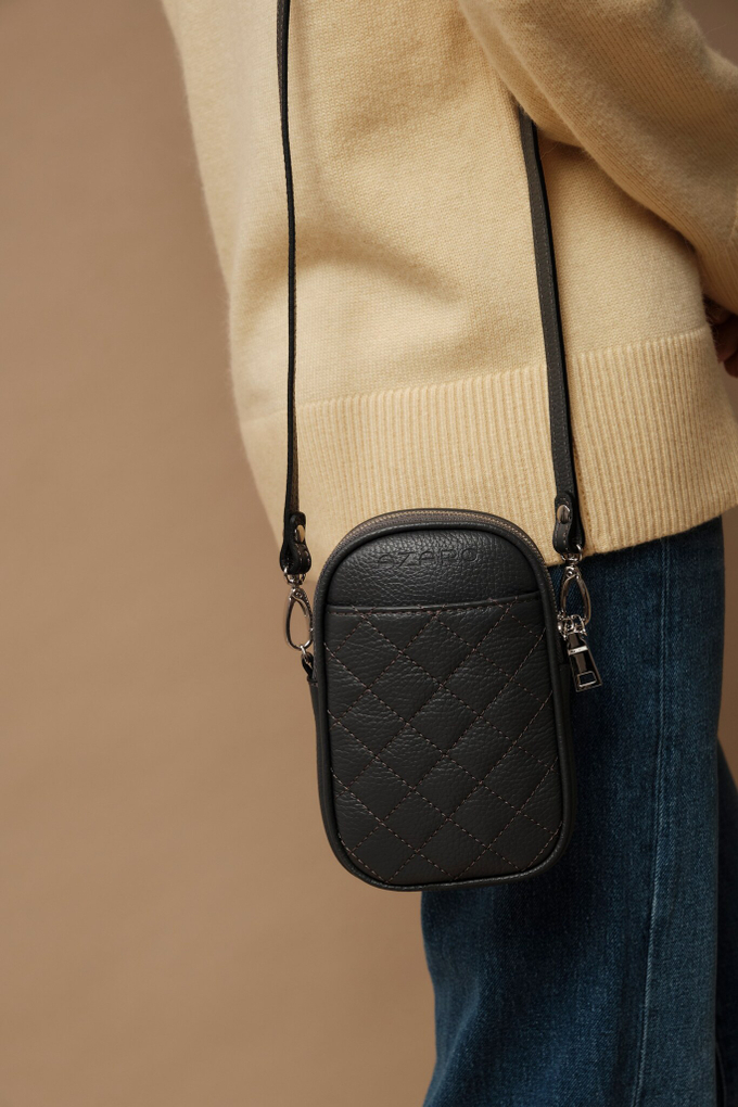 Сумка кожаная на плечо кросс-боди темно-серая