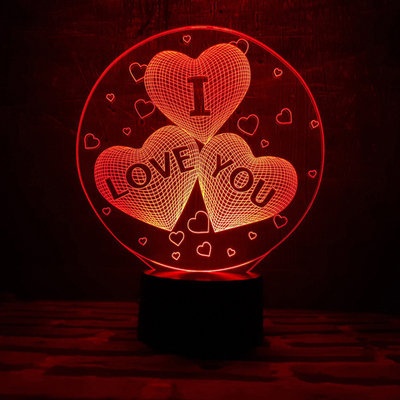3Д-светильник "Три сердца I LOVE YOU"
